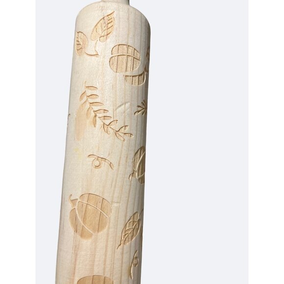 Wood Embossing Rolling Pin Dough Roller with Fall/ Autumn/ Thanksgiving Pattern - Picture 7 of 7